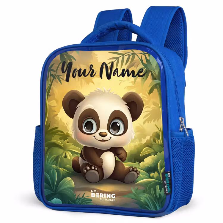 Kids backpack with name - Blue - Panda - Bamboo Forest - Green — 3