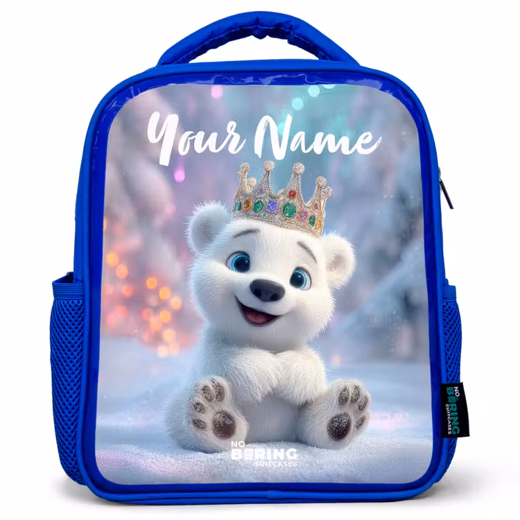 Kids backpack with name - Blue - Polar bear - Crown - Winter — 1