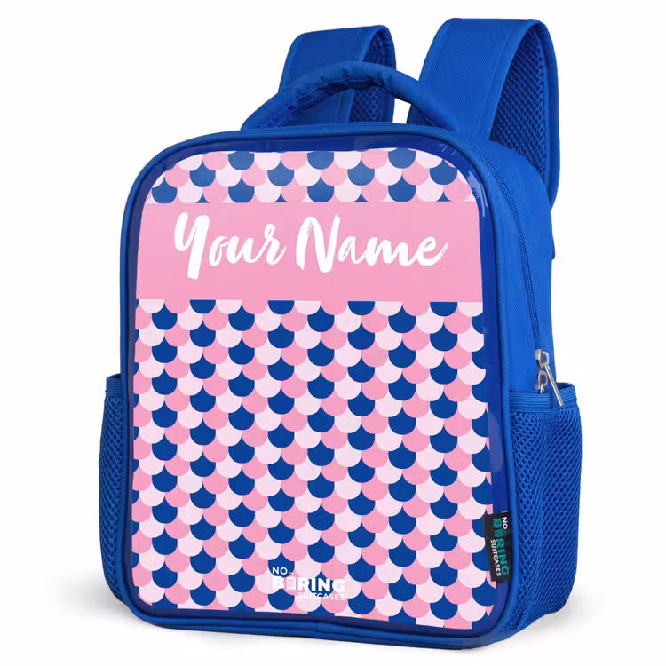 Kids backpack with name - Blue - Scales - Pattern - Blue - Pink — 3
