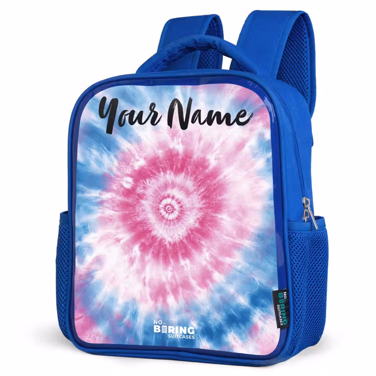 Kids backpack with name - Blue - Tie dye - Abstract - Blue - Pink — 3