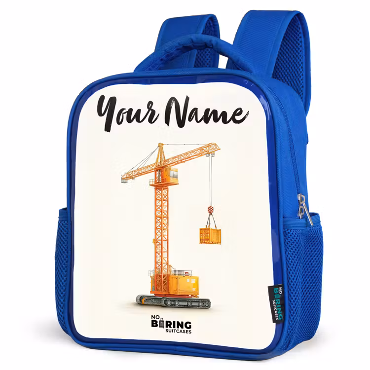 Kids backpack with name - Blue - Tower Crane - Signed - Orange — 3