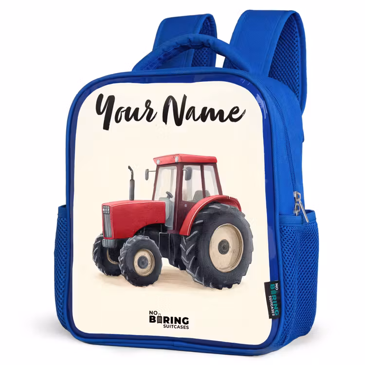 Kids backpack with name - Blue - Tractor - Signed - Red — 3