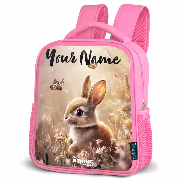 Kids backpack with name - Pink - Bunny - Brown - Flowers - Butterflies — 4