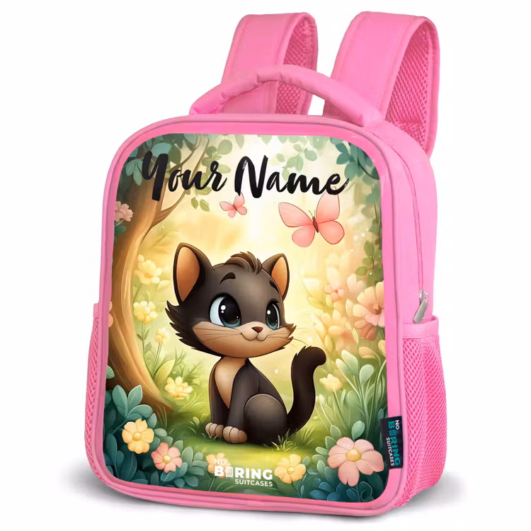 Kids backpack with name - Pink - Cat - Butterfly - Flowers — 4