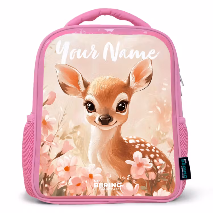 Kids backpack with name - Pink - Deer - Flowers - Dots - Pink — 1