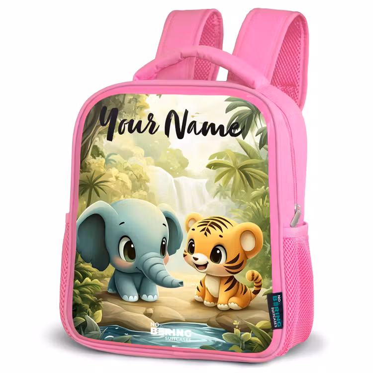 Kids backpack with name - Pink - Elephant - Tiger - Forest - Jungle — 4