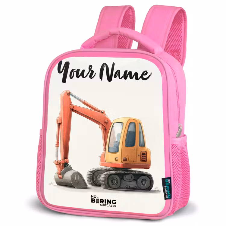 Kids backpack with name - Pink - Excavator - Signed - Orange — 4