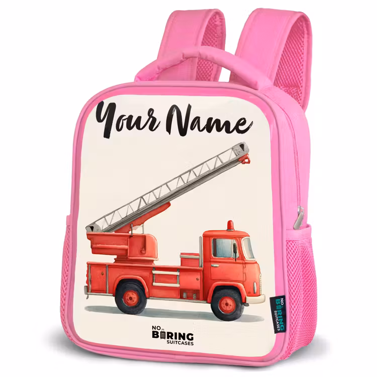 Kids backpack with name - Pink - Fire truck - Signed - Red — 4