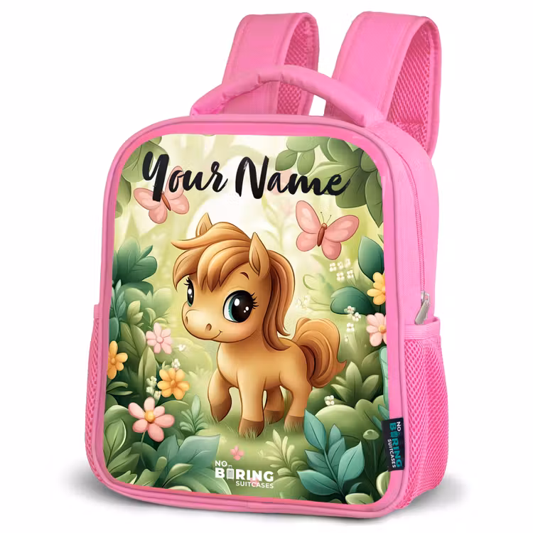 Kids backpack with name - Pink - Horse - Flowers - Butterflies — 4