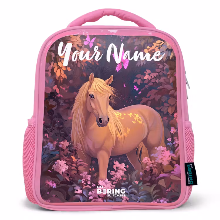 Kids backpack with name - Pink - Horse - Flowers - Purple - Butterfly — 1
