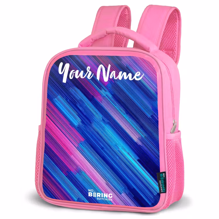 Kids backpack with name - Pink - Neon - Stripes - Abstract - Blue - Pink — 4