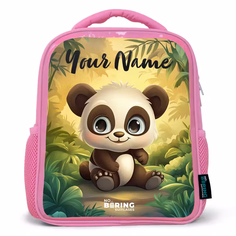 Kids backpack with name - Pink - Panda - Bamboo Forest - Green — 1