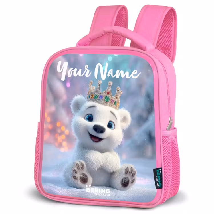 Kids backpack with name - Pink - Polar bear - Crown - Winter — 4