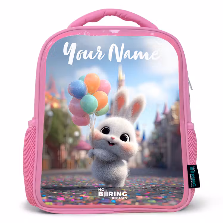 Kids backpack with name - Pink - rabbit - Balloons — 1