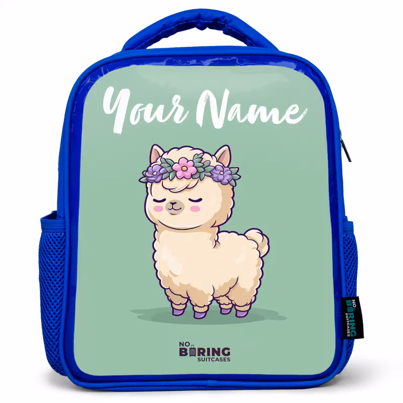 Kids backpack with name - Blue - Kawai - Alpaca - Green — 1