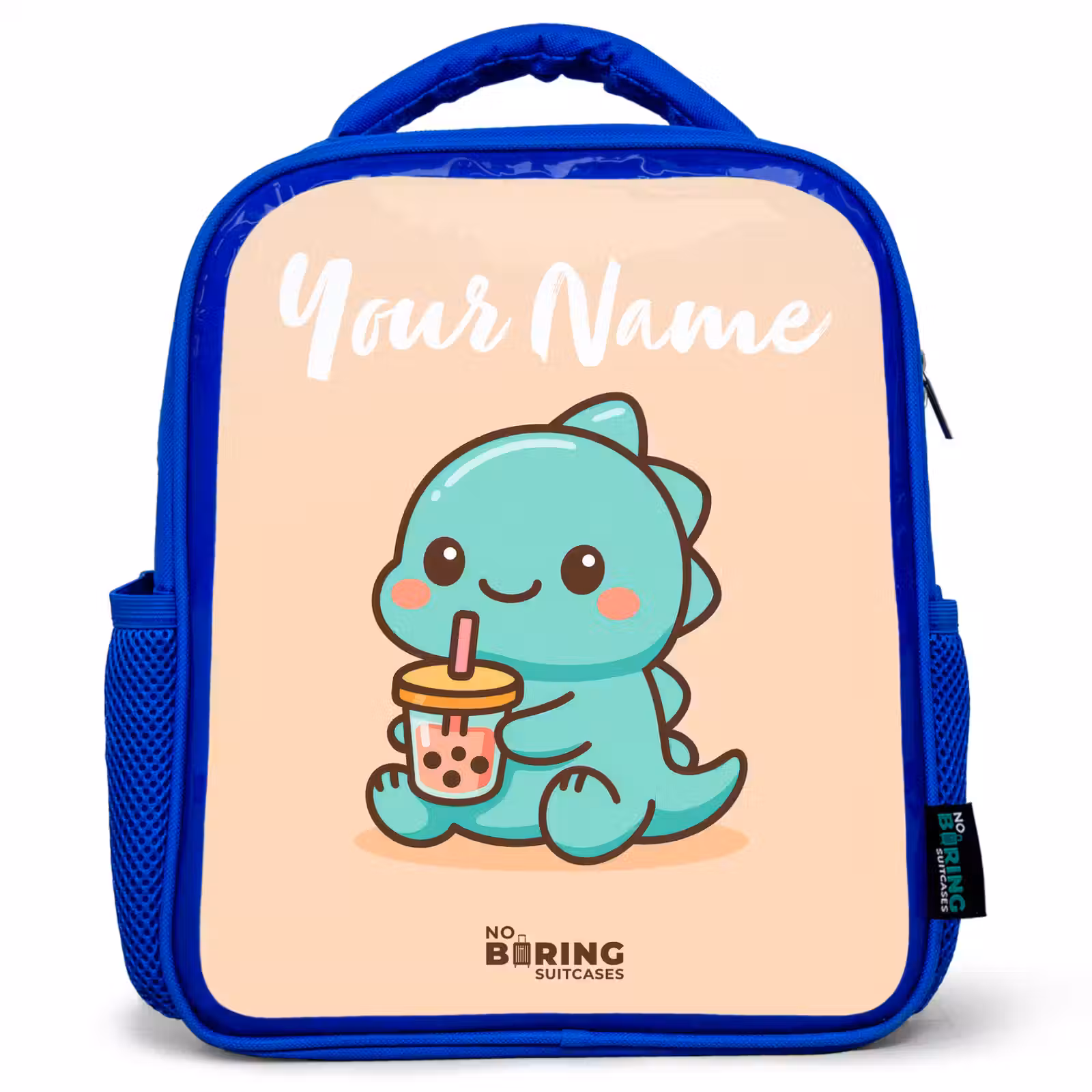 Kids backpack with name - Blue - Kawai - Dino - Bubbletea — 1