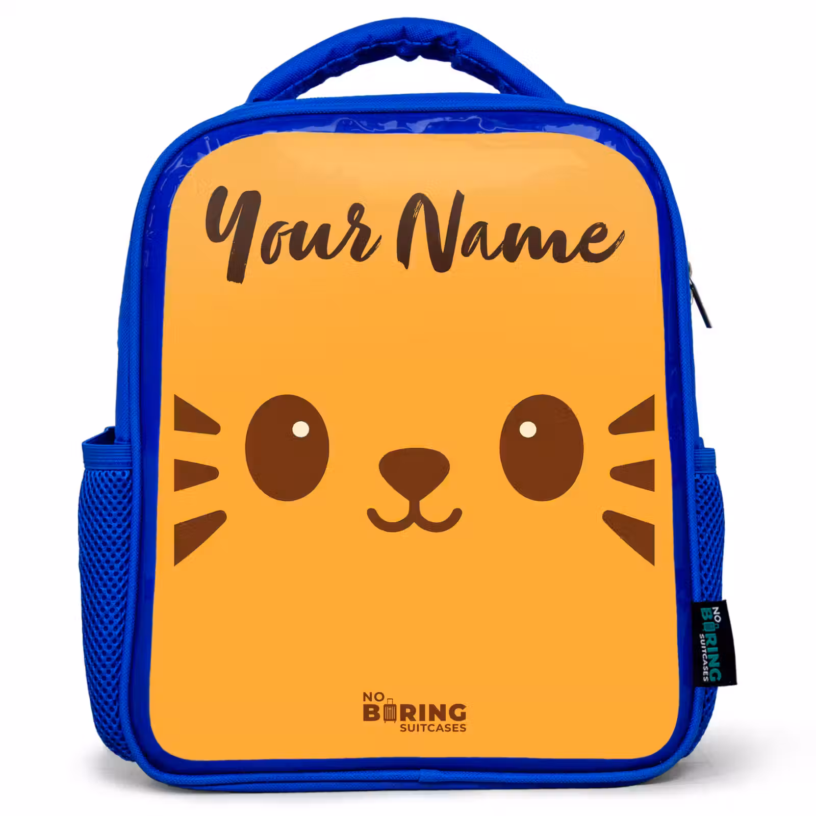Kids backpack with name - Blue - Kawai - Tiger - Orange — 1