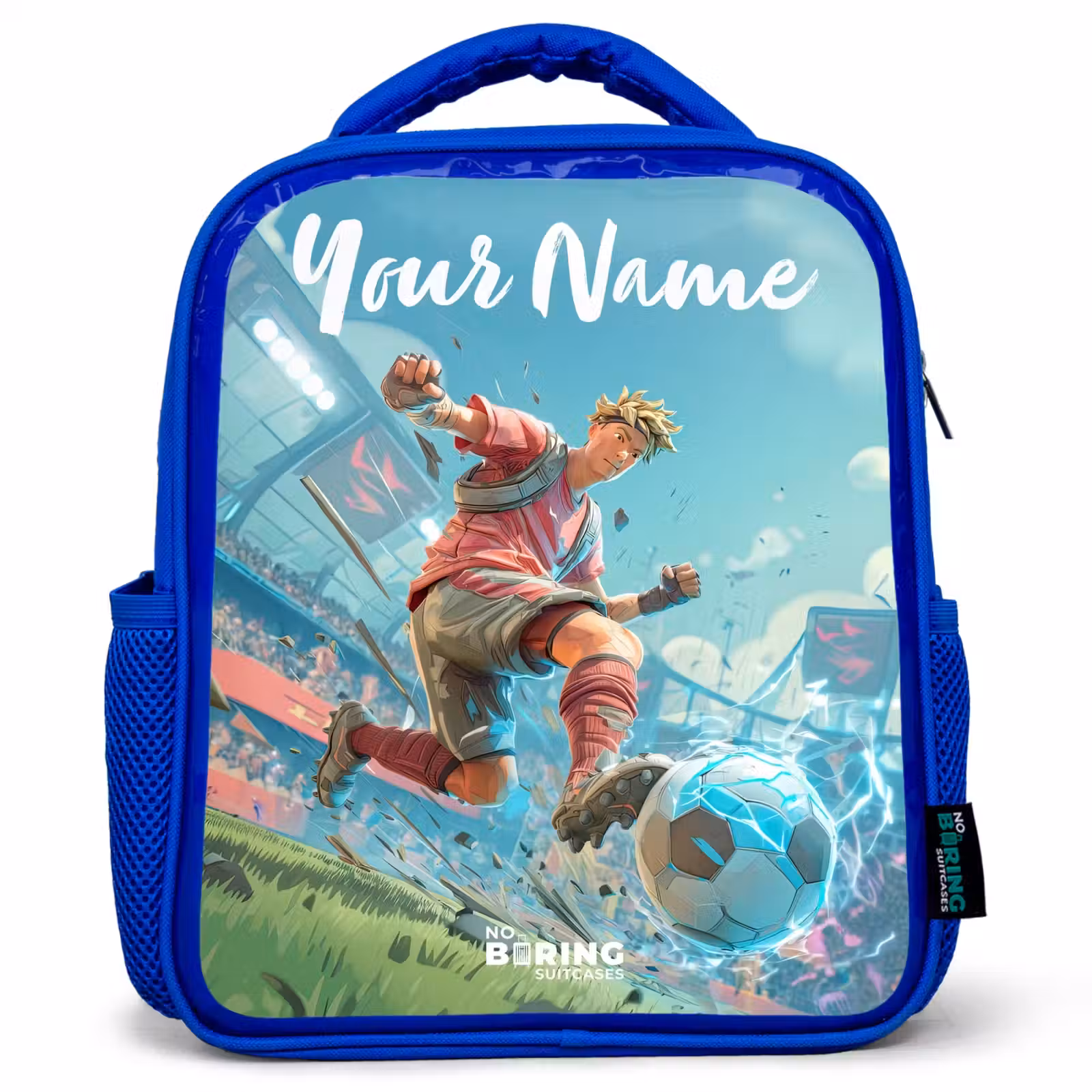 Kids backpack with name - Blue - Soccer - Boy - Stadium - Electric — 1