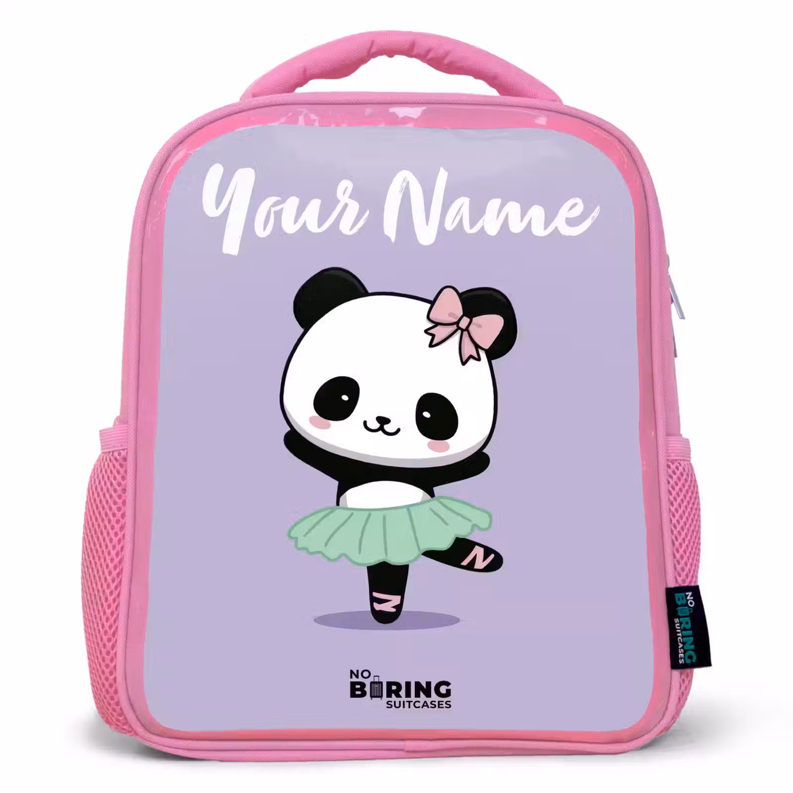 Kids backpack with name - Pink - Kawai - Ballet - Panda — 1