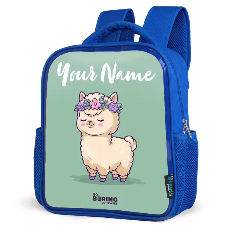 Kids backpack with name - Blue - Kawai - Alpaca - Green — 3