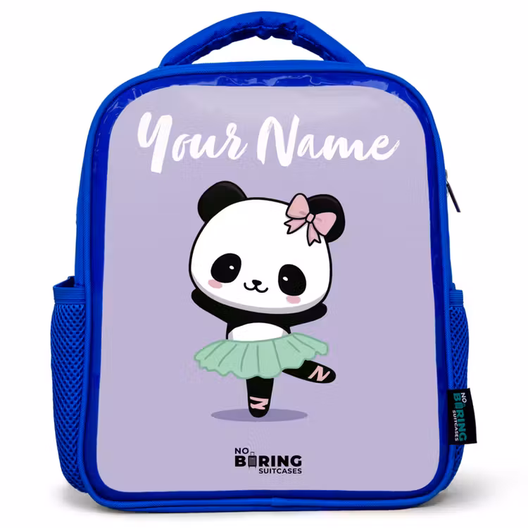 Kids backpack with name - Blue - Kawai - Ballet - Panda — 1