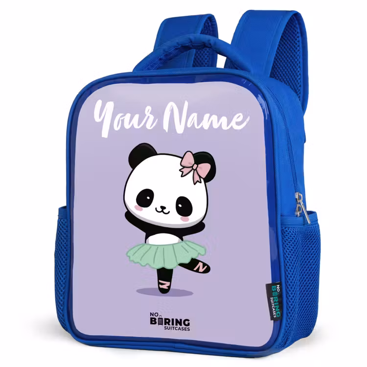 Kids backpack with name - Blue - Kawai - Ballet - Panda — 3