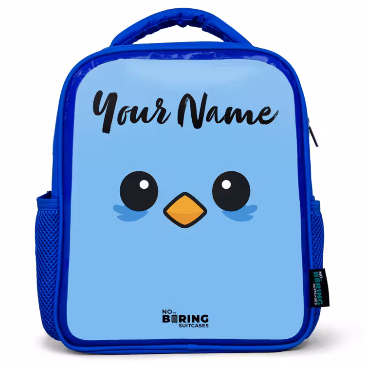 Kids backpack with name - Blue - Kawai - Bird - Blue — 1
