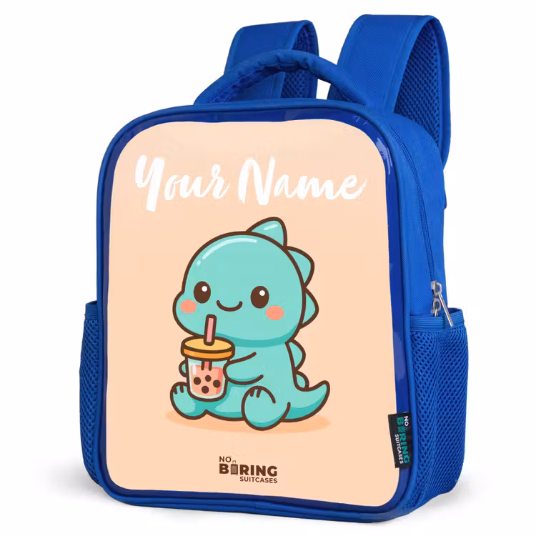 Kids backpack with name - Blue - Kawai - Dino - Bubbletea — 3