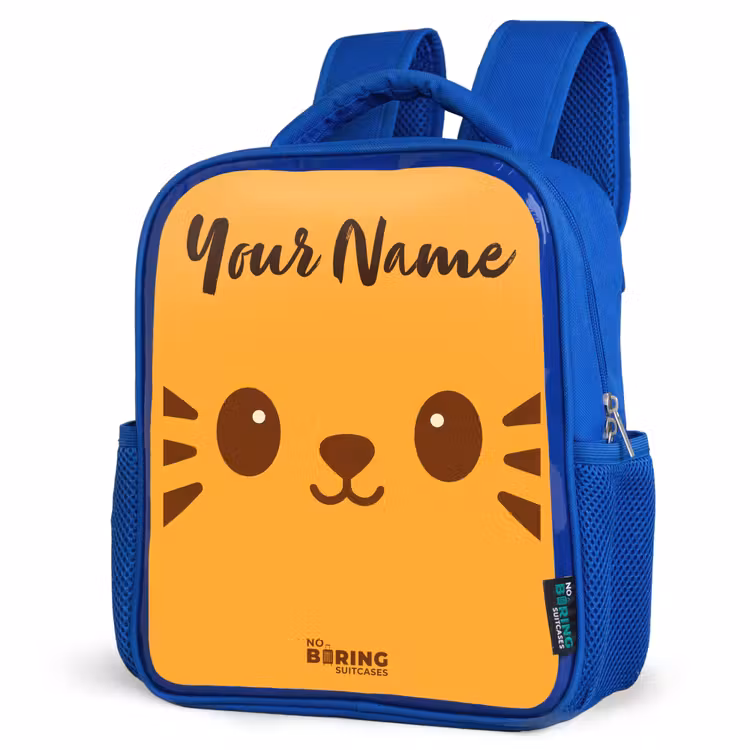 Kids backpack with name - Blue - Kawai - Tiger - Orange — 3