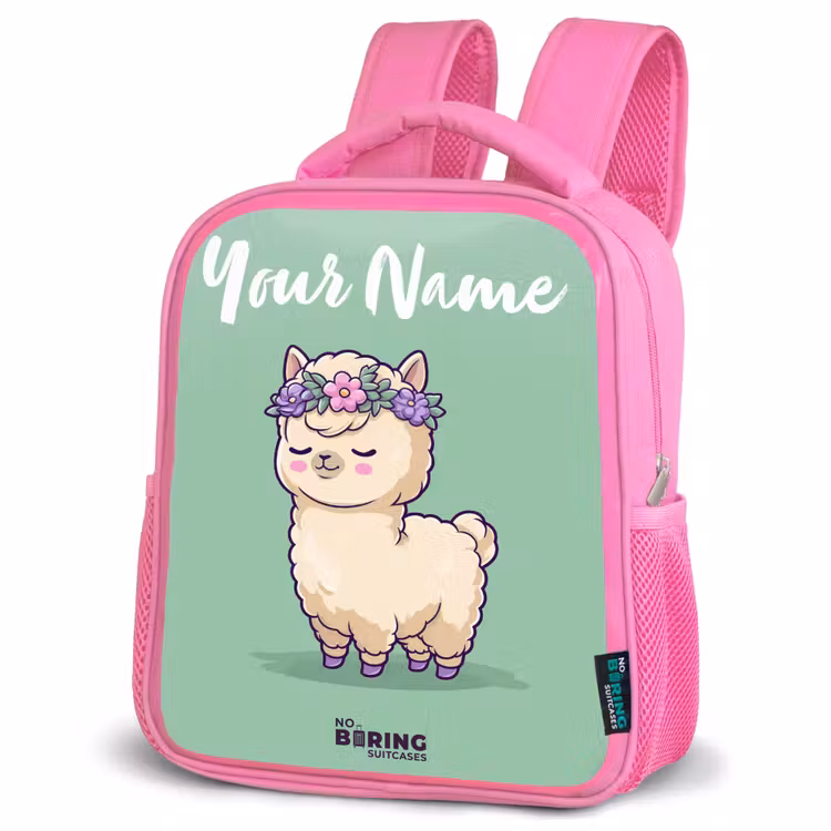 Kids backpack with name - Pink - Kawai - Alpaca - Green — 4