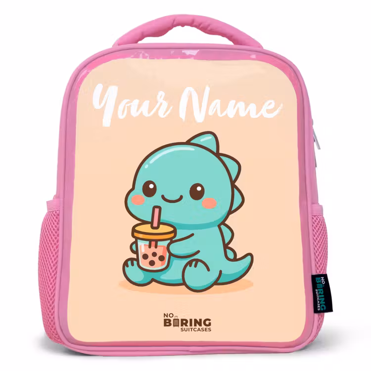Kids backpack with name - Pink - Kawai - Dino - Bubbletea — 1