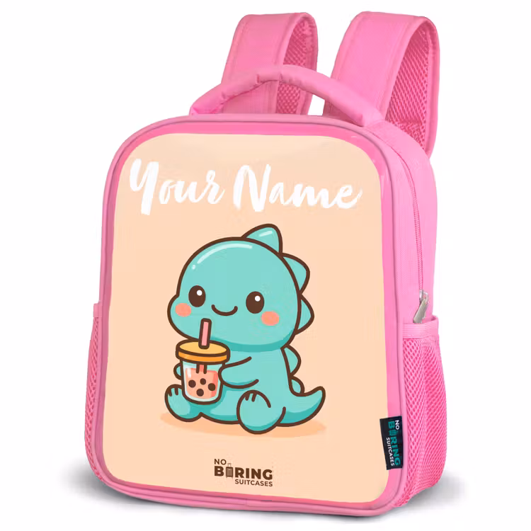 Kids backpack with name - Pink - Kawai - Dino - Bubbletea — 4
