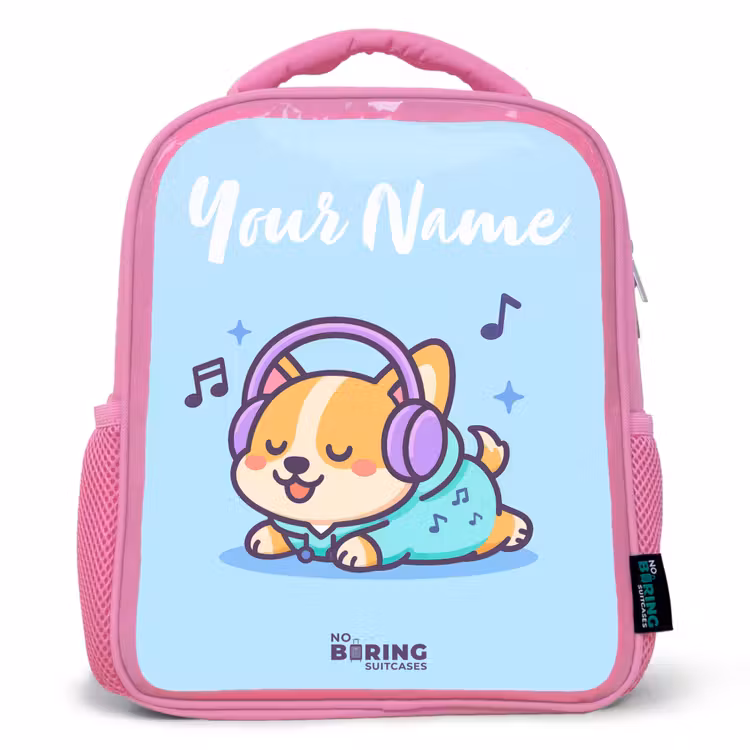 Kids backpack with name - Pink - Kawai - Dog - Music — 1