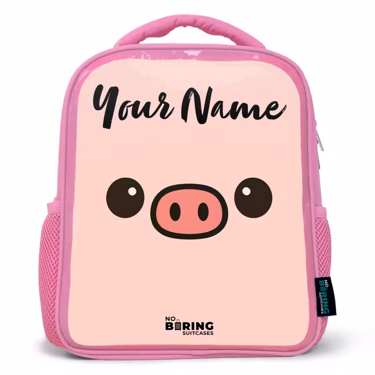 Kids backpack with name - Pink - Kawai - Pig - Pink — 1