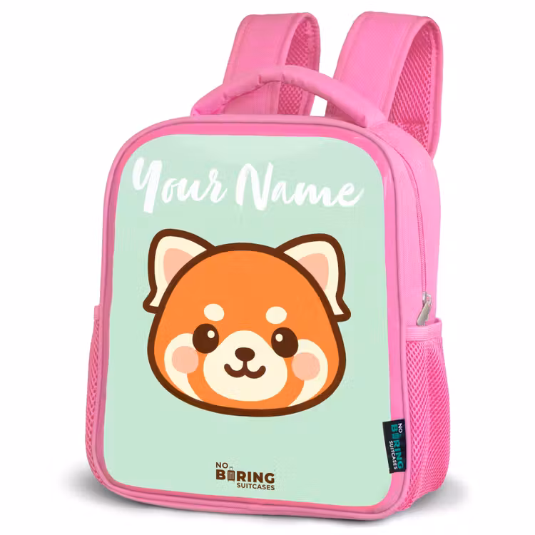 Kids backpack with name - Pink - Kawai - Red panda - Green — 4