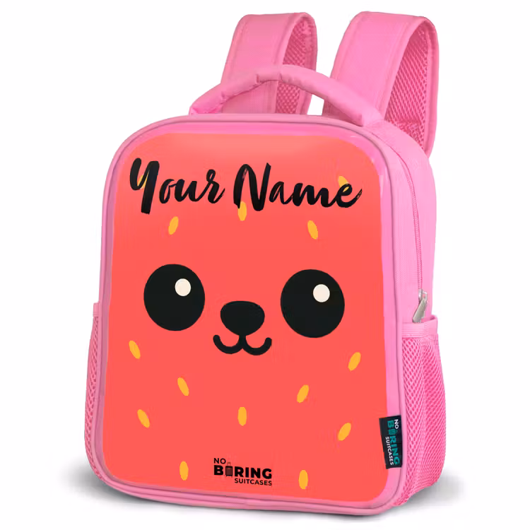 Kids backpack with name - Pink - Kawai - Strawberry - Red — 4
