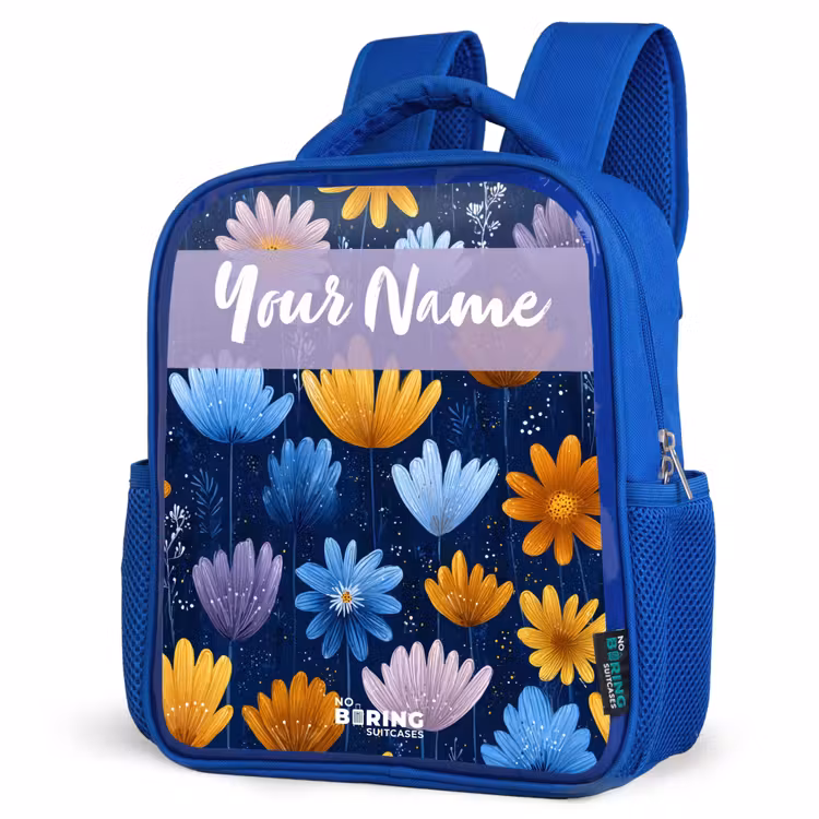 Kids backpack - Blue - Flowers - Pattern - Blue — 3