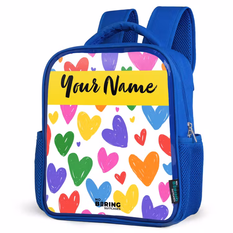 Kids backpack - Blue - Hearts - Pattern - Colorful — 3