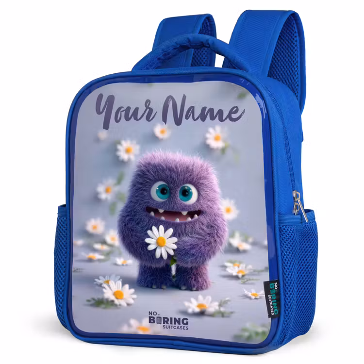 Kids backpack - Blue - Purple Fluffy Friend with Daisy — 3