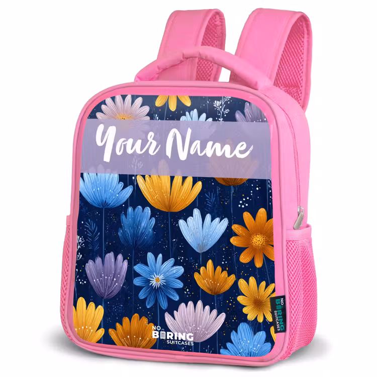 Kids backpack - Pink - Flowers - Pattern - Blue — 4