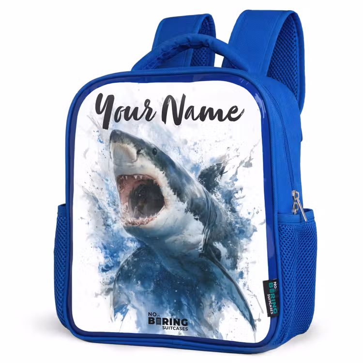 Kids backpack - Blue - Attacking shark in watercolor — 3