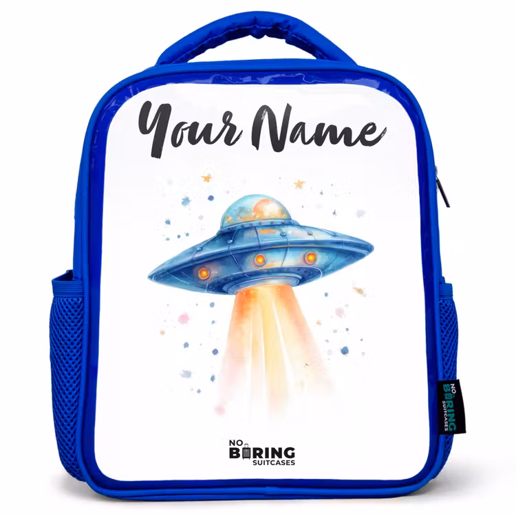 Kids backpack - Blue - Blue spaceship with beam of light — 1