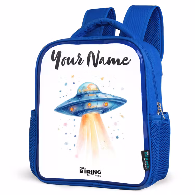 Kids backpack - Blue - Blue spaceship with beam of light — 3