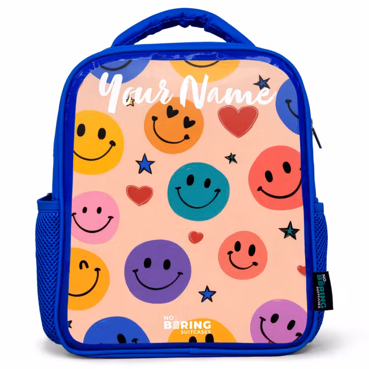 Kids backpack - Blue - Cheerful Smiley Pattern — 1