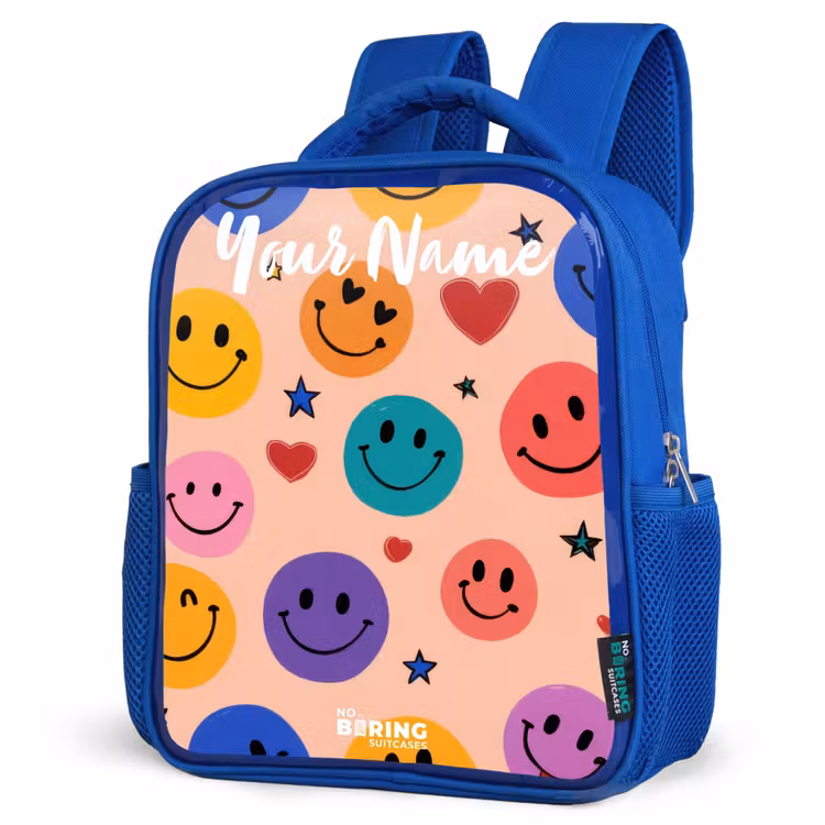 Kids backpack - Blue - Cheerful Smiley Pattern — 3