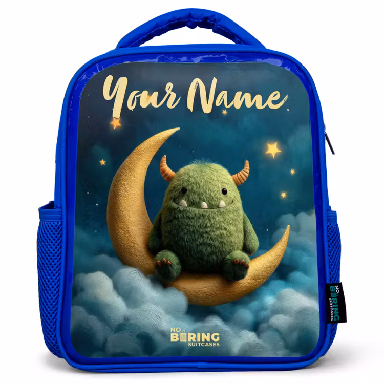 Kids backpack - Blue - Green monster on crescent moon — 1