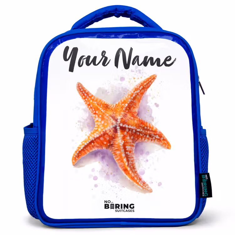 Kids backpack - Blue - Orange Starfish Illustration — 1