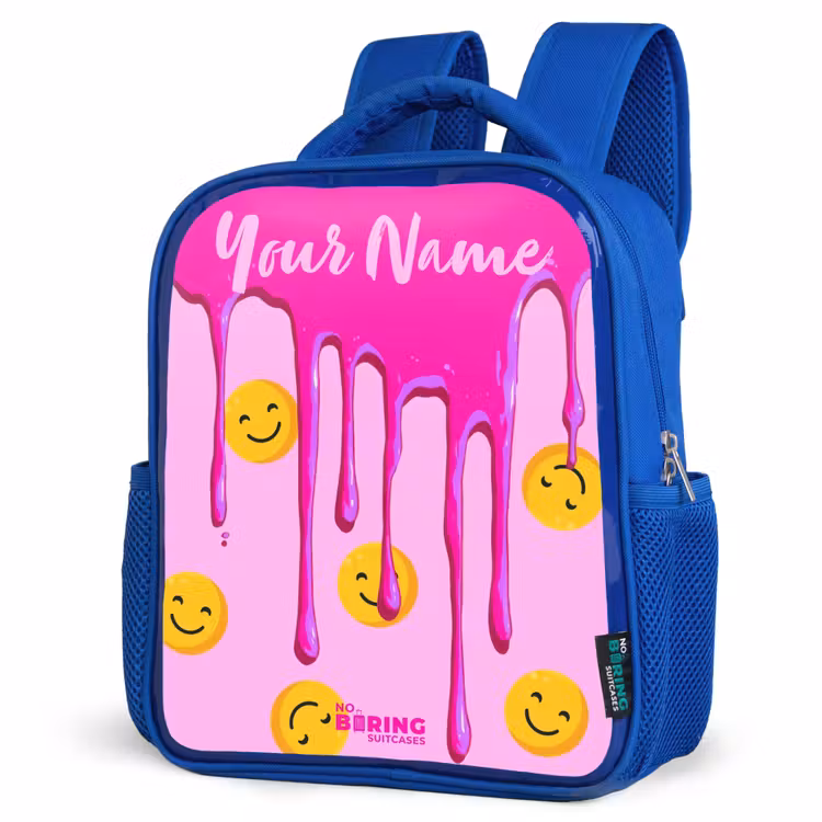 Kids backpack - Blue - Paint - Smiley face - Pink — 3