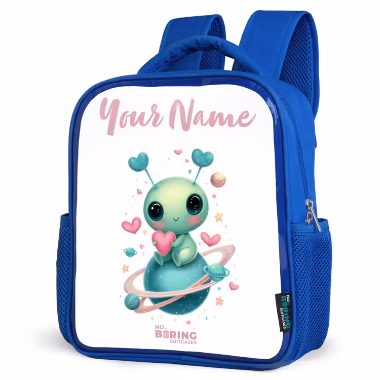 Kids backpack - Blue - Sweet alien creature with heart — 3