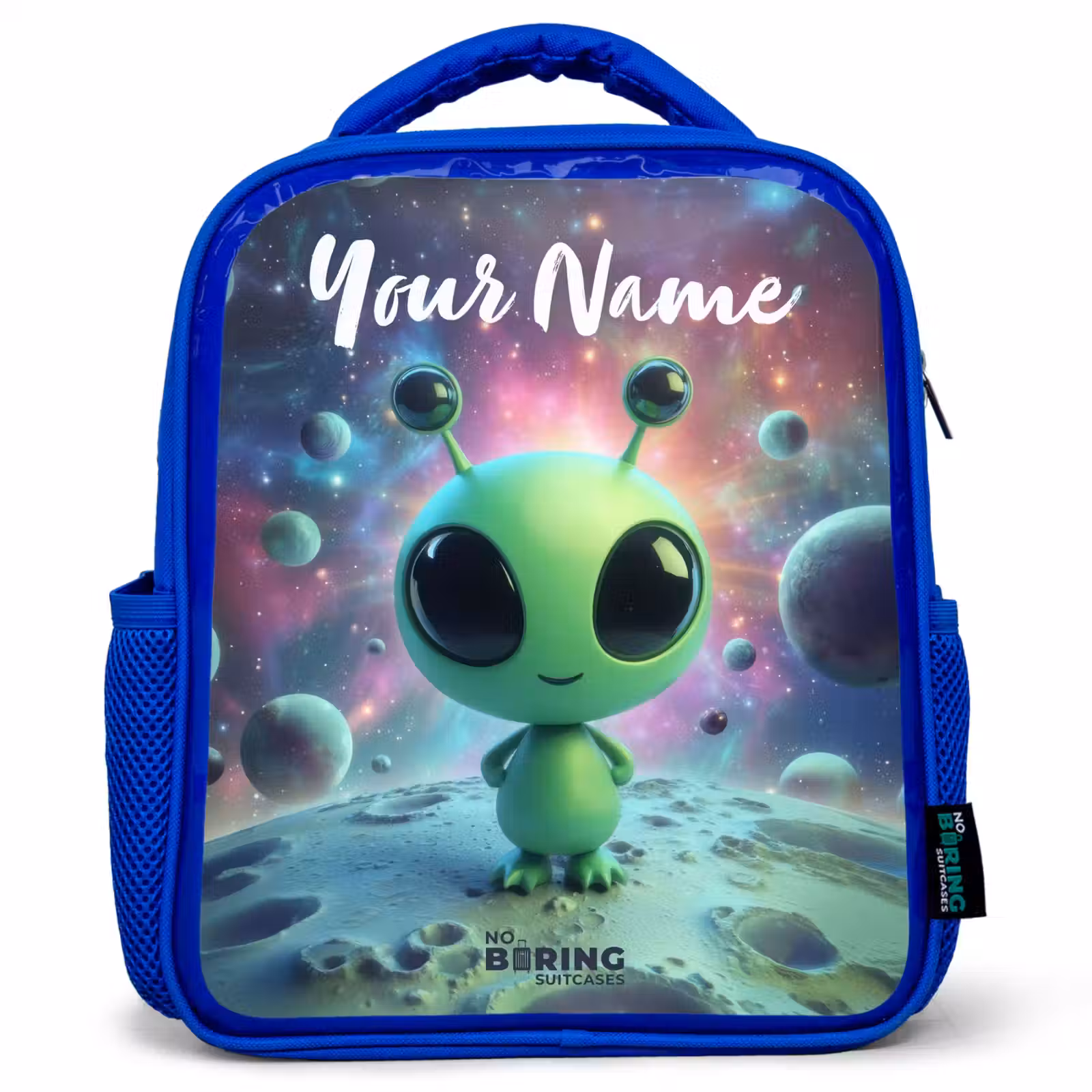 Kids backpack - Blue - Green alien creature on lunar landscape — 1